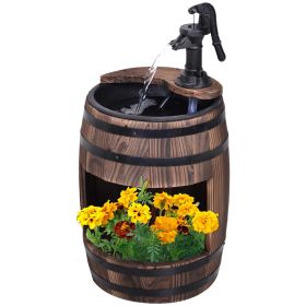 2-Tier Wooden Water Pump Fountain with Flower Box Base Durable Design for Garden Decor