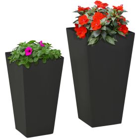 Outdoor Planter Set 2-Pack MgO Flower Pots Black with Drainage Entryway Patio Yard Garden