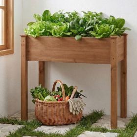 Raised Garden Bed Cedar Planter with Non Woven Liner, Bottom Drainage, 30 Inch Height, 34 x 18 x 30 in Sizes for Outdoor Plants, Wood