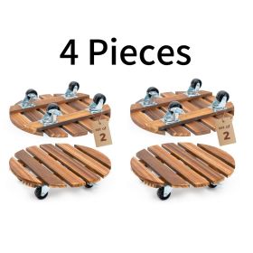 4 Pack Rolling Plant Caddies with Locking Casters, 13.4 Inch Heavy Duty Wooden Plant Dollies, Flower Pot Movers for Indoor Outdoor Patio Lawn Gar