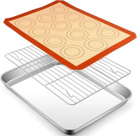 16 Inch Baking Oven Sheet Pan with Rack & Mat for Cookie, Stainless Steel Oven Sheet Tray Cooling Rack and Silicone Mat for Baking & Roasting