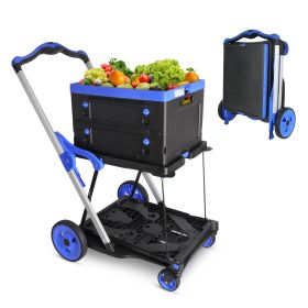 2-Tier Folding Cart Multi Use Functional Collapsible carts Shopping Trolley with Wheels Shopping Cart with Storage Crate Utility Cart for Groceri