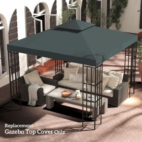 10' X 10' Square 2-Tier Gazebo Canopy Replacement Top Cover Charcoal Grey Outdoor Garden Sun Shade