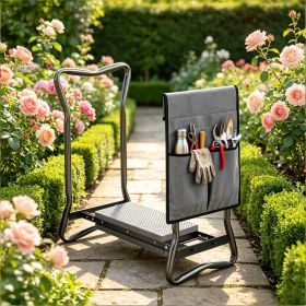Gray 2-in-1 Garden Kneeler And Seat Heavy Duty Foldable Garden Stool with Soft EVA Pad And Tool Pouch for Outdoor Gardening