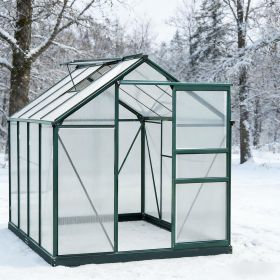 6' x 8' Greenhouse Polycarbonate Greenhouse with Rain Gutter and Roof Vent Aluminum Walk-in Greenhouses (Main Color: Green, Main Material: Aluminum)