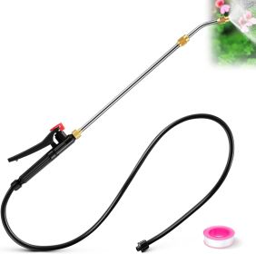 Pump Action Pressure Sprayer Wand Universal, Retractable 24" Stainless Steel Replacement Sprayer Wand with PVC Replacement Hose & Shut off Valve (size: 16.54 In)