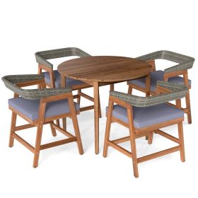 5 Pieces Patio Dining Set with Cushions and PE Rattan Backrest for Garden and Backyard (Select: Round Table Set)