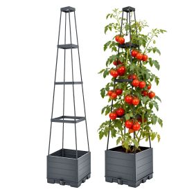 2Pack Raised Garden Bed Boxes with Trellis 56" Tomato Self-Watering Planter Box Indoor Outdoor with 4 Adjustable Heights 10 Clips 65FT Ties for C (Color: Black)