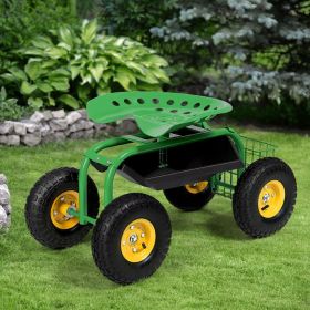 Garden Cart with Heavy Duty Tool Tray (Color: Green)