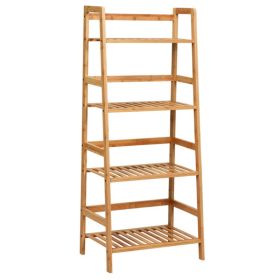 4-Tier Bamboo Plant Rack with Guardrails Stable and Space-Saving (Color: Natural)