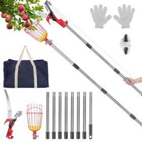 2-in-1 Pole Saw & Fruit Picker with 1.3-9.6FT Extendable Stainless Steel Pole Manual Tree Pruner with 65Mn Steel Blade Fruit Picking Basket Stora (size: 10.5 FT)