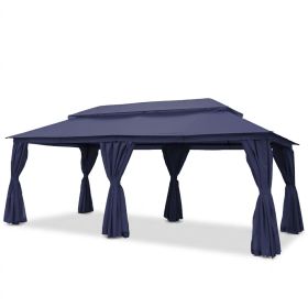 Outdoor Patio Gazebo, Roman Canopy Tent Shelter with Mosquito Netting and Privacy Sidewalls, PA-Coated Heavy Duty Frame for Backyard Garden, Gray (Color: Navy Blue, size: 10*20)