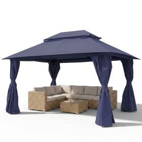 Outdoor Patio Gazebo, Roman Canopy Tent Shelter with Mosquito Netting and Privacy Sidewalls, PA-Coated Heavy Duty Frame for Backyard Garden, Gray (Color: Navy Blue, size: 13*10)