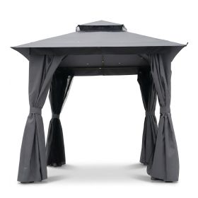 Outdoor Patio Gazebo, Roman Canopy Tent Shelter with Mosquito Netting and Privacy Sidewalls, PA-Coated Heavy Duty Frame for Backyard Garden, Gray (Color: Gray, size: 8*8)
