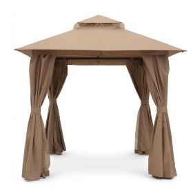 Outdoor Patio Gazebo, Roman Canopy Tent Shelter with Mosquito Netting and Privacy Sidewalls, PA-Coated Heavy Duty Frame for Backyard Garden, Gray (Color: Khaki, size: 8*8)
