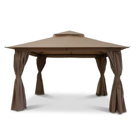 Outdoor Patio Gazebo, Roman Canopy Tent Shelter with Mosquito Netting and Privacy Sidewalls, PA-Coated Heavy Duty Frame for Backyard Garden, Gray (Color: Khaki, size: 12*12)