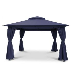 Outdoor Patio Gazebo, Roman Canopy Tent Shelter with Mosquito Netting and Privacy Sidewalls, PA-Coated Heavy Duty Frame for Backyard Garden, Gray (Color: Navy Blue, size: 12*12)