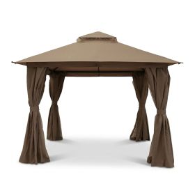 Outdoor Patio Gazebo, Roman Canopy Tent Shelter with Mosquito Netting and Privacy Sidewalls, PA-Coated Heavy Duty Frame for Backyard Garden, Gray (Color: Khaki, size: 10*10)