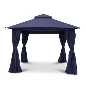 Outdoor Patio Gazebo, Roman Canopy Tent Shelter with Mosquito Netting and Privacy Sidewalls, PA-Coated Heavy Duty Frame for Backyard Garden, Gray (Color: Navy Blue, size: 10*10)