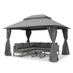 Outdoor Patio Gazebo, Roman Canopy Tent Shelter with Mosquito Netting and Privacy Sidewalls, PA-Coated Heavy Duty Frame for Backyard Garden, Gray (Color: Gray, size: 13*10)