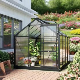 6' x 8' Greenhouse Polycarbonate Greenhouse with Rain Gutter and Roof Vent Aluminum Walk-in Greenhouses (Main Color: Gray, Main Material: Aluminum)