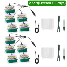 1Set(Overall 5Pcs Trays)/2Set (Overall 10 Trays) Options Seed Starter Tray With Grow Light Humidity Dome Germination Kit with 5-Level Brightness (Type: 2Set (Overall 10 Trays))