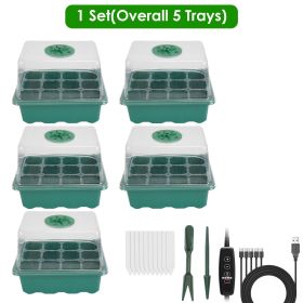 1Set(Overall 5Pcs Trays)/2Set (Overall 10 Trays) Options Seed Starter Tray With Grow Light Humidity Dome Germination Kit with 5-Level Brightness (Type: 1Set(Overall 5Pcs Trays))